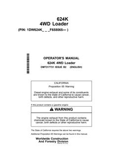 John Deere 624K Wheel loader Operator manual OMT317731 — actual manual cover