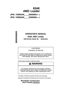 John Deere 624K Wheel loader Operator manual OMT344166 — actual manual cover