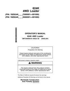 John Deere 624K Wheel loader Operator manual OMT346594X19 — actual manual cover