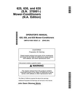 John Deere 625; 630; 635 Mower-conditioner Operator manual OMFH311959 — actual manual cover