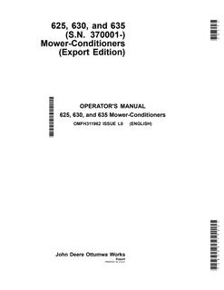 John Deere 625; 630; 635 Mower-conditioner Operator manual OMFH311962 — actual manual cover