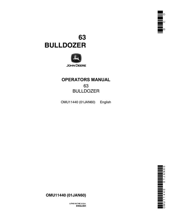 John Deere 63 Crawler bulldozer Operator manual OMU11440 — actual manual cover