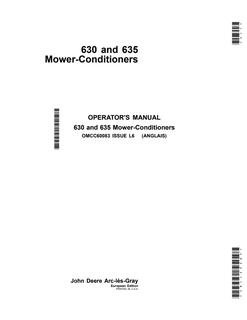 John Deere 630; 635 Mower-conditioner Operator manual OMCC60083 — actual manual cover