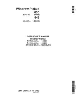 John Deere 630; 645 Windrow pickup Operator manual OMCC35248 — actual manual cover