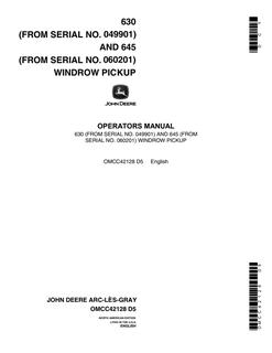 John Deere 630; 645 Windrow pickup Operator manual OMCC42128 — actual manual cover