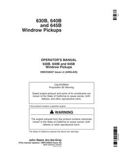 John Deere 630B, 640B, 645B Windrow pickup Operator manual OMCC58327 — actual manual cover
