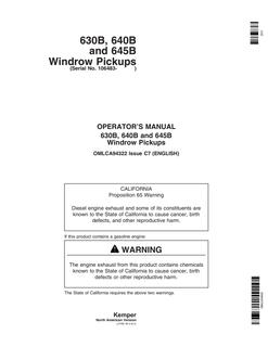 John Deere 630B; 640B; 645B Windrow pickup Operator manual OMLCA94322 — actual manual cover