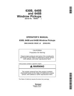 John Deere 630B; 640B; 645B Windrow pickup Operator manual OMLCA94326 — actual manual cover