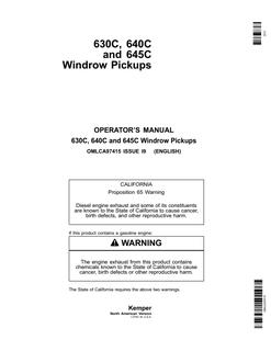 John Deere 630C, 640C, 645C Pickup attachment Operator manual OMLCA97415 — actual manual cover