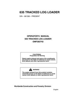 John Deere 635 Tracked log loader Operator manual OMF283742 — actual manual cover