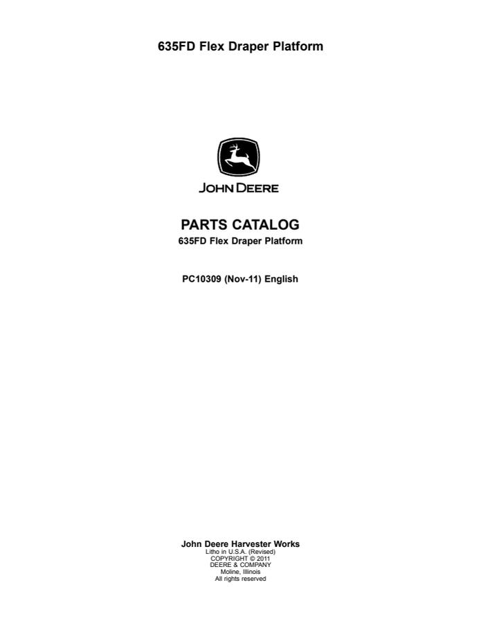 John Deere 635FD Flex Draper Platform Parts Catalog — actual manual cover