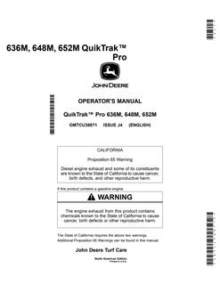 John Deere 636M; 648M; 652M QuikTrak mower Operator manual OMTCU38871 — actual manual cover