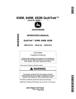 John Deere 636M; 648M; 652M QuikTrak mower Operator manual OMUC23745 — actual manual cover