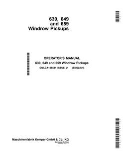 John Deere 639; 649; 659 Windrow pickup Operator manual OMLCA128581 — actual manual cover