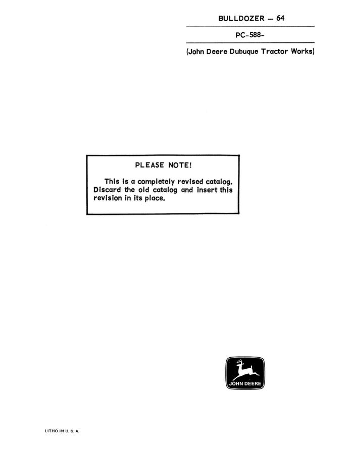 John Deere 64 Bulldozer Parts catalog PC-588 — actual manual cover