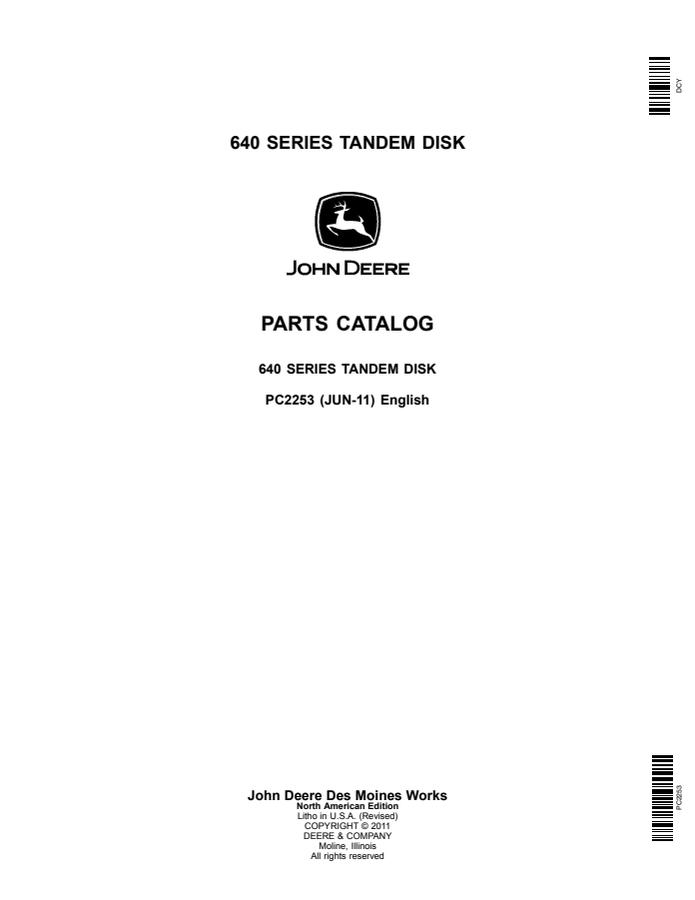 John Deere 640 Series Disk Parts catalog PC2253 — actual manual cover