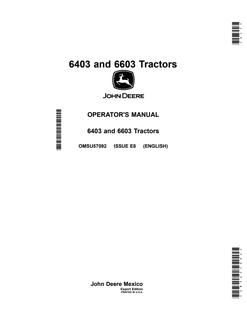 John Deere 6403; 6603 Tractor Operator manual OMSU57092 — actual manual cover
