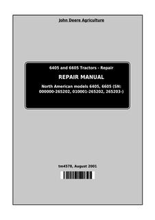 John Deere 6405, 6605 Tractor Repair Manual TM4578 — actual manual cover