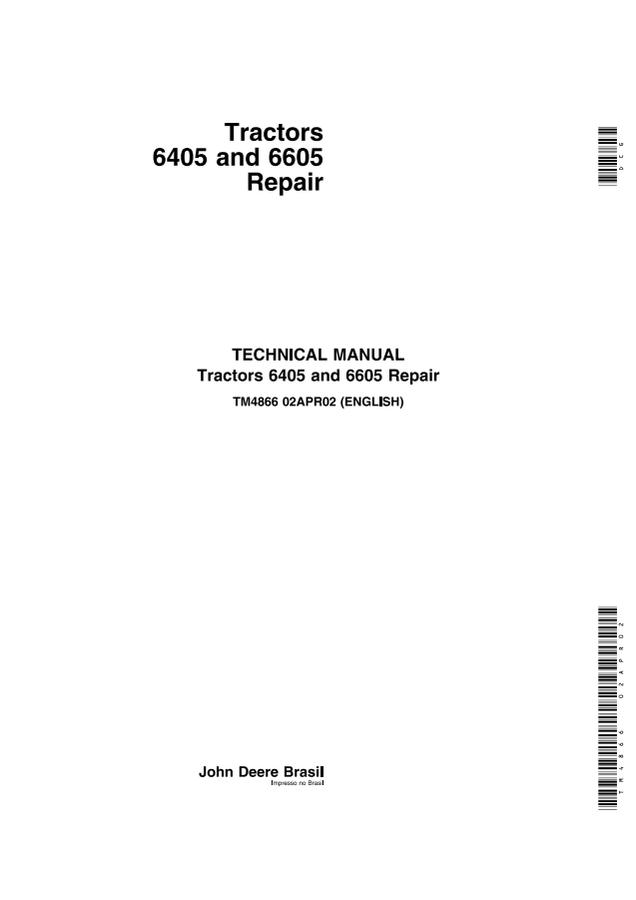 John Deere 6405, 6605 Tractor Technical manual TM4866 — actual manual cover