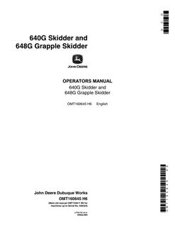 John Deere 640G; 648G Skidder Operator manual OMT160645 — actual manual cover