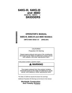John Deere 640G-III; 648G-III; 460D Skidder Operator manual OMT214469 — actual manual cover