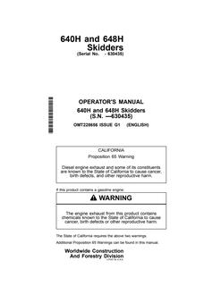 John Deere 640H; 648H Skidder Operator manual OMT228656 — actual manual cover