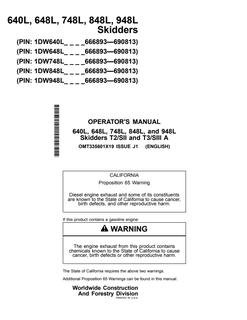 John Deere 640L; 648L; 748L; 848L; 948L Skidder Operator manual OMT335601X19 — actual manual cover