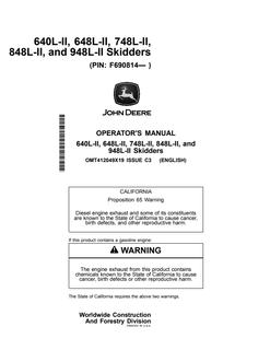 John Deere 640L-II; 648L-II; 748L-II; 848L-II; 948L-II Skidder Operator manual OMT412049X19 — actual manual cover