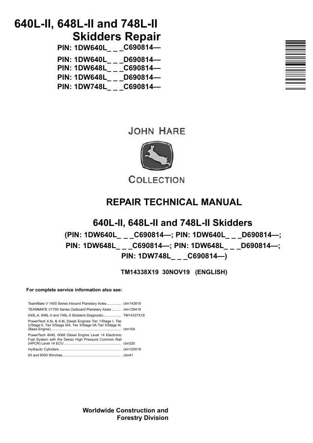 John Deere 640L-II, 648L-II, 748L-II Skidder Repair Technical Manual TM14338X19 — actual manual cover
