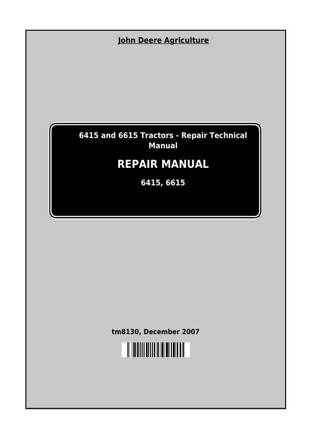 John Deere 6415, 6615 Tractor Repair technical manual TM8130 — actual manual cover