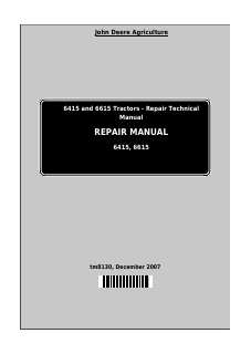 John Deere 6415, 6615 Tractor Repair technical manual TM8130 — actual manual cover