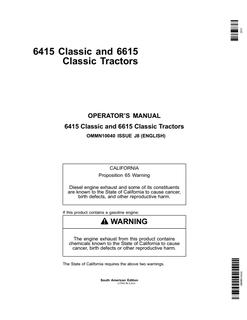 John Deere 6415 Classic; 6615 Classic Tractor Operator manual OMMN10040 — actual manual cover