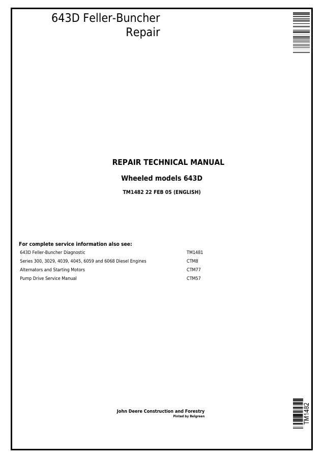 John Deere 643D Wheeled feller-buncher Repair Technical Manual TM1482 — actual manual cover