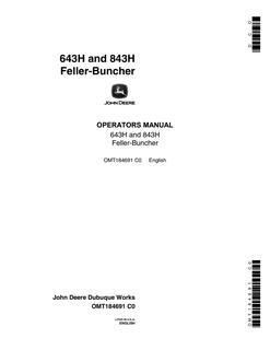 John Deere 643H; 843H Feller-buncher Operator manual OMT184691 — actual manual cover