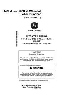 John Deere 643L-II; 843L-II Wheeled feller buncher Operator manual OMT412053X19 — actual manual cover