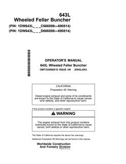John Deere 643L Wheeled feller buncher Operator manual OMT335598X19 — actual manual cover