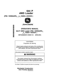 John Deere 644 P Wheel loader Operator manual OMT453608X019 — actual manual cover
