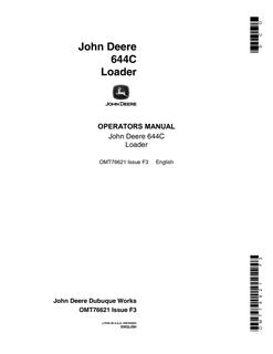John Deere 644C Wheel loader Operator manual OMT76621 — actual manual cover