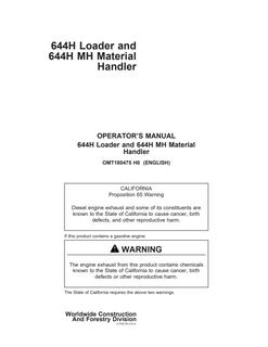 John Deere 644H; 644H MH Wheel loader Operator manual OMT180475 — actual manual cover