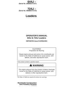 John Deere 644J, 724J Loader Operator manual OMT200782 — actual manual cover