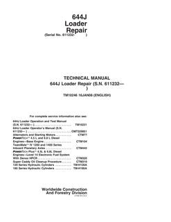 John Deere 644J Loader Repair technical manual TM10246 — actual manual cover