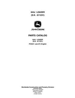 John Deere 644J, serial below 611231 Loader Parts catalog PC9341 — actual manual cover