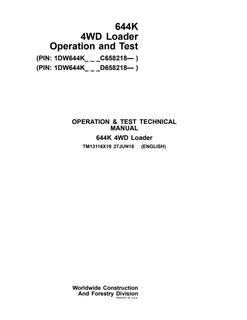 John Deere 644K 4WD Loader Operation and Test Technical Manual TM13116X19 — actual manual cover