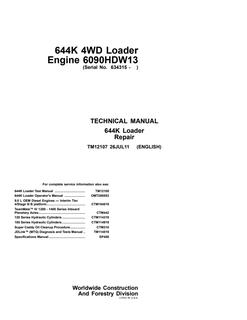 John Deere 644K 4WD Loader Repair Technical Manual TM12107 — actual manual cover