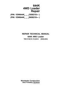 John Deere 644K 4WD Loader Repair Technical Manual TM13119X19 — actual manual cover
