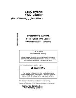 John Deere 644K Hybrid Hybrid 4WD loader Operator manual OMT276750 — actual manual cover