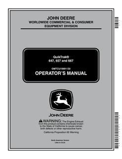 John Deere 647, 657, and 667 QuikTrak mower Operator manual OMTCU15691 — actual manual cover