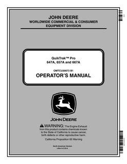 John Deere 647A, 657A, and 667A QuikTrak Pro QuikTrak mower Operator manual OMTCU30073 — actual manual cover