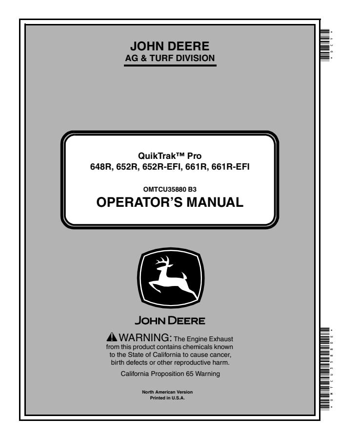John Deere 648R, 652R, 652R-EFI, 661R, 661R-EFI Commercial mower Operator manual OMTCU35880 — actual manual cover