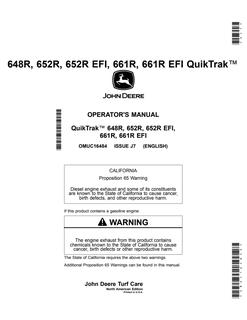 John Deere 648R, 652R, 652R EFI, 661R, 661R EFI QuikTrak mower Operator manual OMUC16484 — actual manual cover